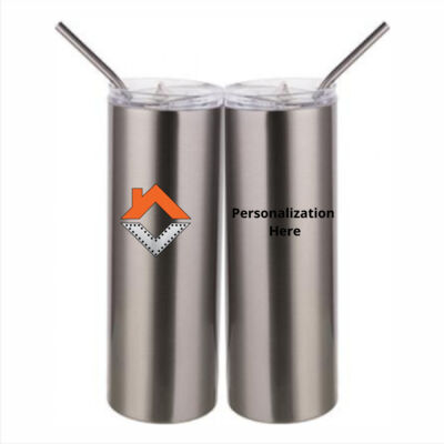 VCT - 20 oz Stainless Silver Skinny Tumbler with Stainless Straw and Lid Thumbnail